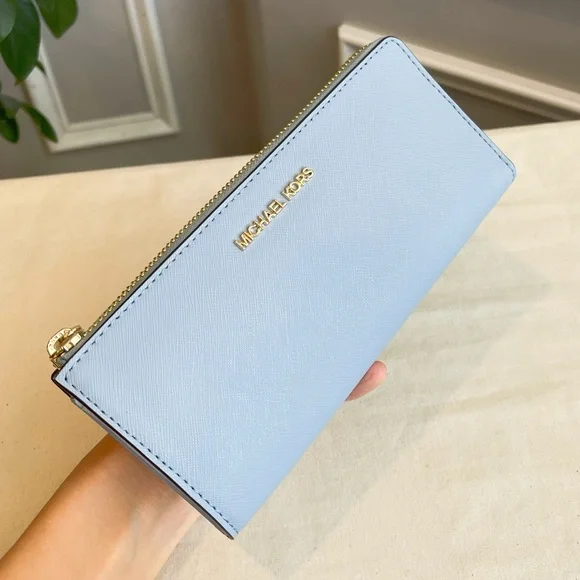 Michael Kors Mercer Belted Satchel & Wallet Set Blue Leather with Gold Hardware